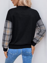 Perfee Plaid Round Neck Long Sleeve Sweatshirt OutfitFlow